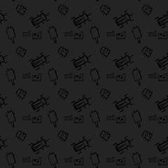 Insects doodle seamless pattern, background with bug, fly, butterfly, ladybug, dragonfly, wasp, centipede on black background