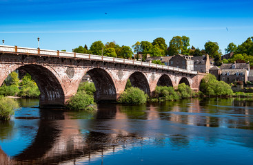 Fototapeta na wymiar View of west bridge street over River Tay, Perth, Scotland, UK