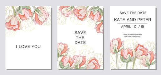 Elegant floral invite set modern card in tulips