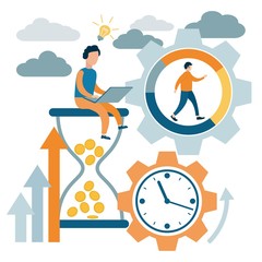 Time management, control. Time is money. Lack of time. Vector illustration flat design.