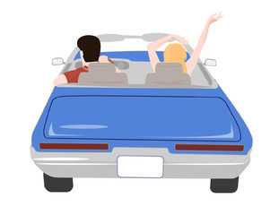 Convertible with people.Rear view.Vector image