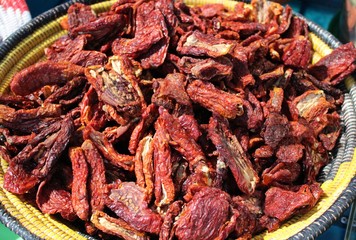 Basket with red peppers dehydrated