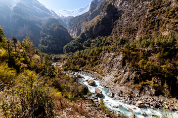 Himalayas, Marsyangdi mountain river valley, Nepal, Annapurna conservation area
