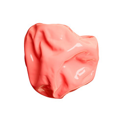 3d rendering illustration of soft compressed crumpled ball shape isolated on white background. Fresh coral peachy color. Glossy material with reflections and shadows. Trendy art for graphic design