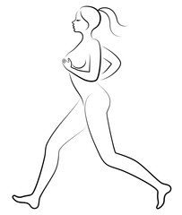 Silhouette of slender lady. The girl is running. The woman goes in for sports, strengthens health. Vector illustration