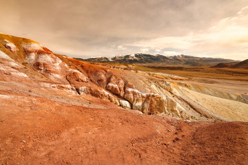 The surface of the planet Mars.
