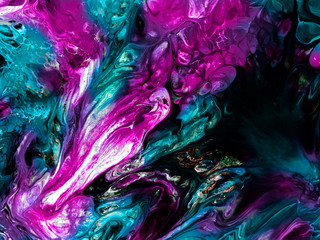 Neon creative abstract hand painted background, marble texture, vibrant colors, fluid paint pattern.
