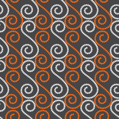 Geometric illustration in orange, brown and white. Vector illustration with corded swirls.