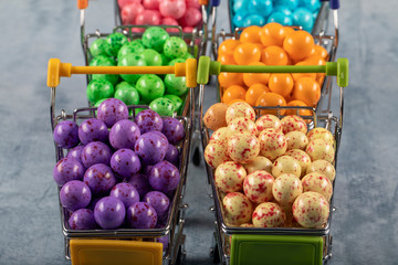 Almond candies.Colorful candies background top view, almond sweets. Sugar Feast, (Feast of Ramadan) Ramadan concepts.