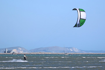 kitesurfer in Portland harbour, Dorset
