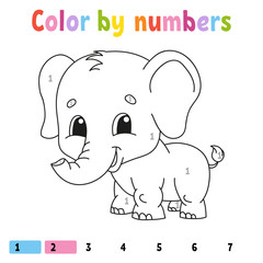 Color by numbers. Coloring book for kids. Cheerful character. Vector illustration. Cute cartoon style. Hand drawn. Fantasy page for children. Isolated on white background.