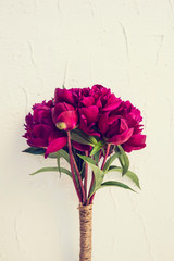 bouquet of dark purple flowers of peonies