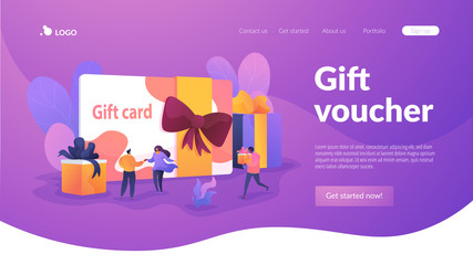 Fototapeta premium Gift card and promotion strategy, gift voucher, discount coupon and gift certificate concept. Website homepage header landing web page template.