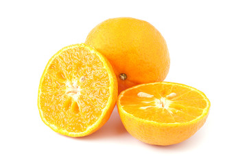 Fresh mandarin orange full and slice fruit isolated on white background