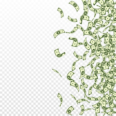 Fototapeta premium Indian rupee notes falling. Small INR bills on tra