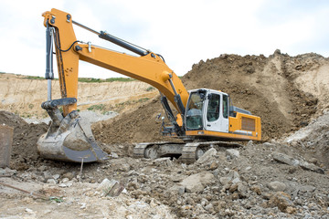 Crawler excavator on the new construction site