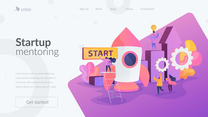 Startup accelerator, seed accelerator, startup mentoring concept. Website homepage header landing web page template.