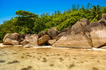 Fototapeta na wymiar The giant granite boulders on the beach