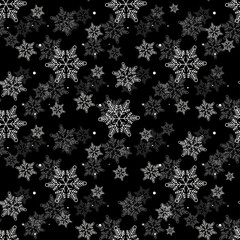 Naklejka na ściany i meble Seamless pattern of snowflakes on a black background
