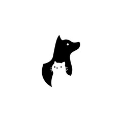 dog and cat on negative space logo vector icon illustration
