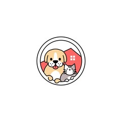 pet dog cat house in the circle logo vector icon illustration