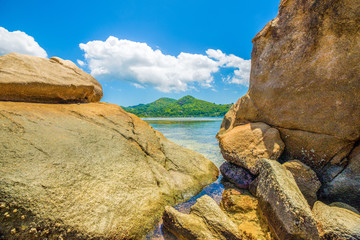 The giant granite boulders on the beach
