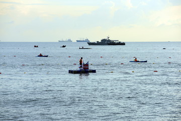 Athletes participate in triathlon at Songkhla, Thailand on 24 July 2019