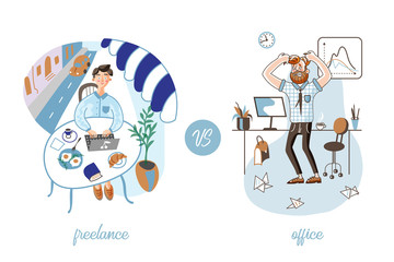 Freelance vs office work vector illustration