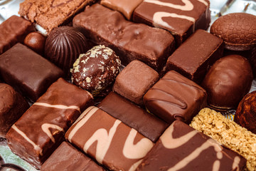 Сhocolate candy set. Lots of various sweet candies. Sweet desserts.