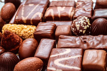 Сhocolate candy set. Lots of various sweet candies. Sweet desserts. Limited depth of field.