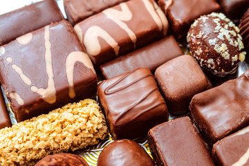 Сhocolate candy set. Lots of various sweet candies. Sweet desserts. Limited depth of field.