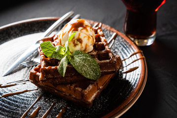belgian waffles with ice cream