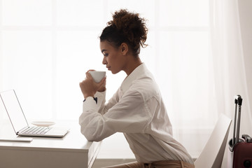 Business Trip. Businesswoman Working, Having Online Meeting