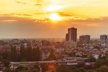 Warm sunset over Plovdiv city, Bulgaria - european capital of culture 2019