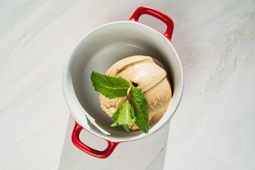 ice cream ball with mint