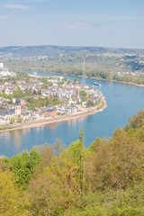 Fototapeta na wymiar Koblenz Panorama from Festung Ehrenbreitstein (fortress of honor / Festung Ehrenbreitstein Rhineland Palatinate Germany 