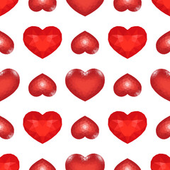 Seamless Pattern with Red Low Poly Heart