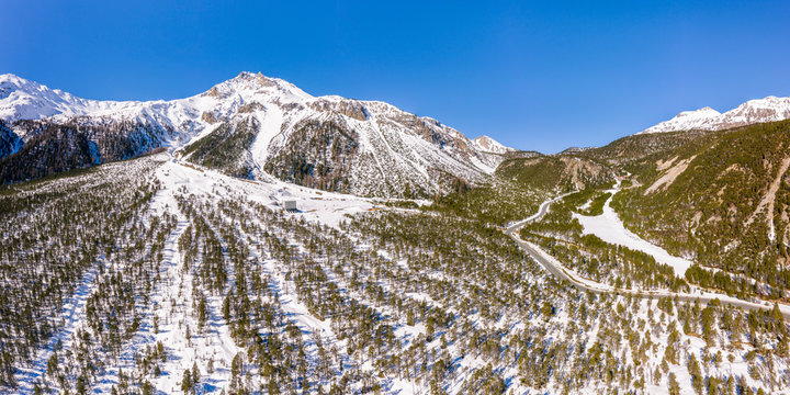 Switzerland, Val Muestair, Fuorn Pass, aerial view
