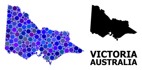 Obraz premium Blue Round Dot Mosaic Map of Australian Victoria