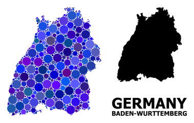 Obraz premium Blue Round Dot Mosaic Map of Baden-Wurttemberg State
