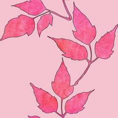Seamless pattern with watercolor leaves.