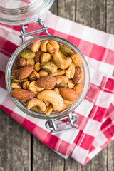 Spicy flavoured nuts. Mix of nuts.