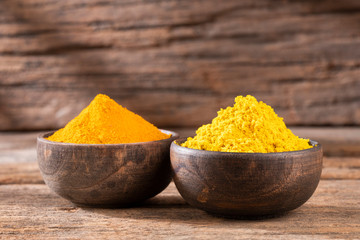 Turmeric and curry organic powder - Text space