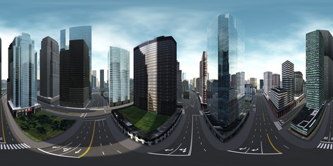 HDRI map. Panorama of the city. Environment map.  equidistant projection. Spherical panorama.
