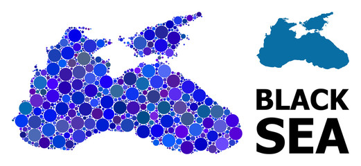 Blue Round Dot Mosaic Map of Black Sea