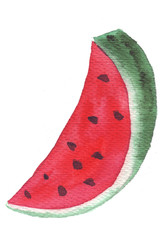 Juicy ripe watermelon, just plucked from the field under the sultry rays of the southern sun. Watercolor hand drawn illustration