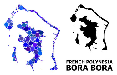 Blue Round Dot Mosaic Map of Bora-Bora - obrazy, fototapety, plakaty