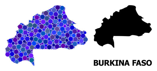 Obraz premium Blue Circle Mosaic Map of Burkina Faso