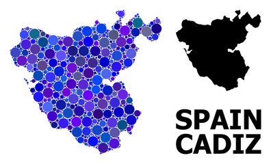Fototapeta premium Blue Round Dot Mosaic Map of Cadiz Province