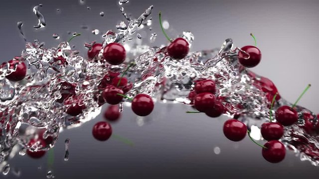 Slow motion of cherry in water stream